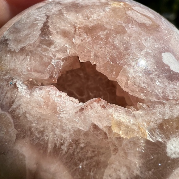 Red Quartz Flower Agate Sphere with Big Druzy Points - Picture 6 of 8